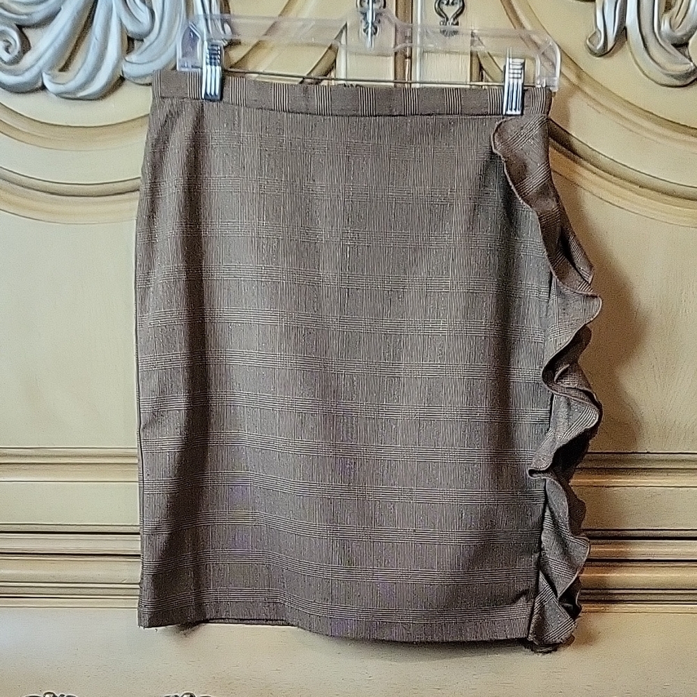 Brown Plaid Ruffle Skirt